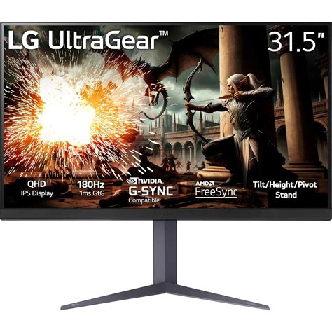 LG UltraGear 32" QHD IPS Gaming 180Hz 1ms; 31,5" QHD (2560x1440) IPS Panel; 180Hz Refresh Rate; 1ms Response Time; AMD FreeSync™, NVIDIA G-Sync™ Compatible; VESA DisplayHDR™ 400; 2x HDMI ; 1x Display Port; Tilt/Height/Pivot Functionality; 3 Year Carry-In Warranty